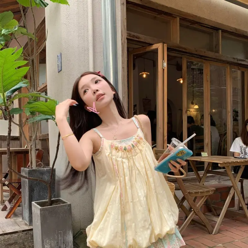 PAIN OR PLEASURE Summer Slip Dresses Women's Yellow-5