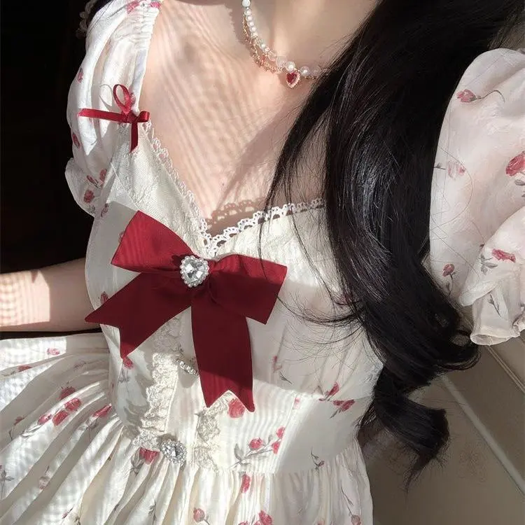 PAIN OR PLEASURE Short Sleeved Dresses Women's Red Floral-3
