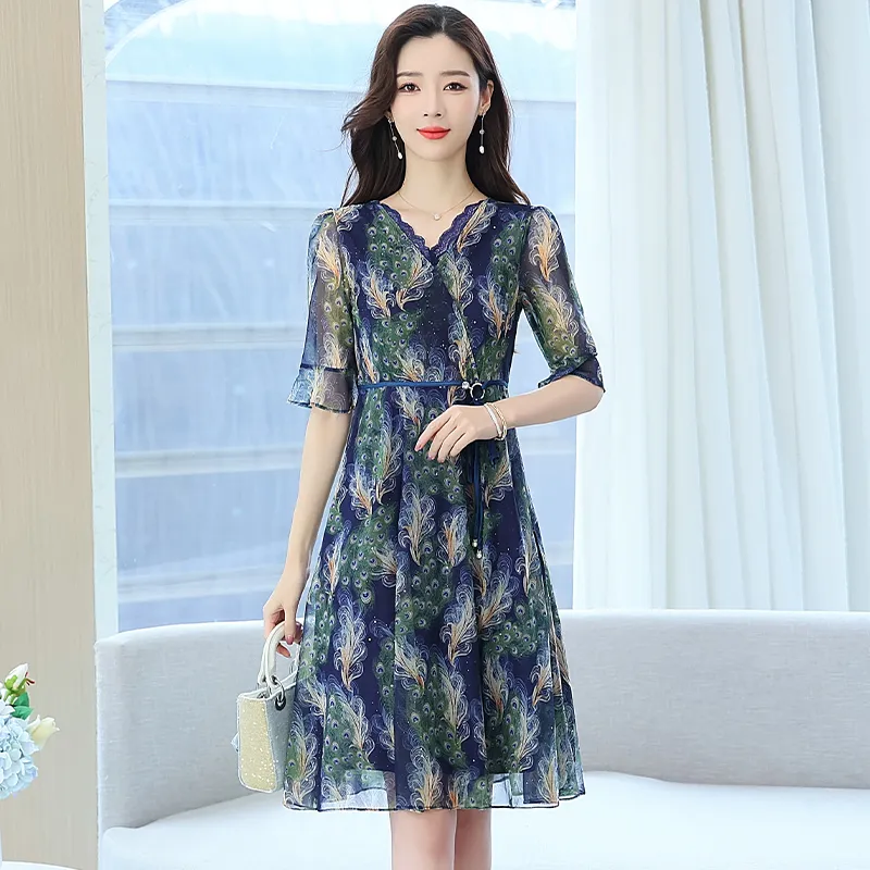 PAIN OR PLEASURE Summer Short Sleeved Dresses Women's Blue-2