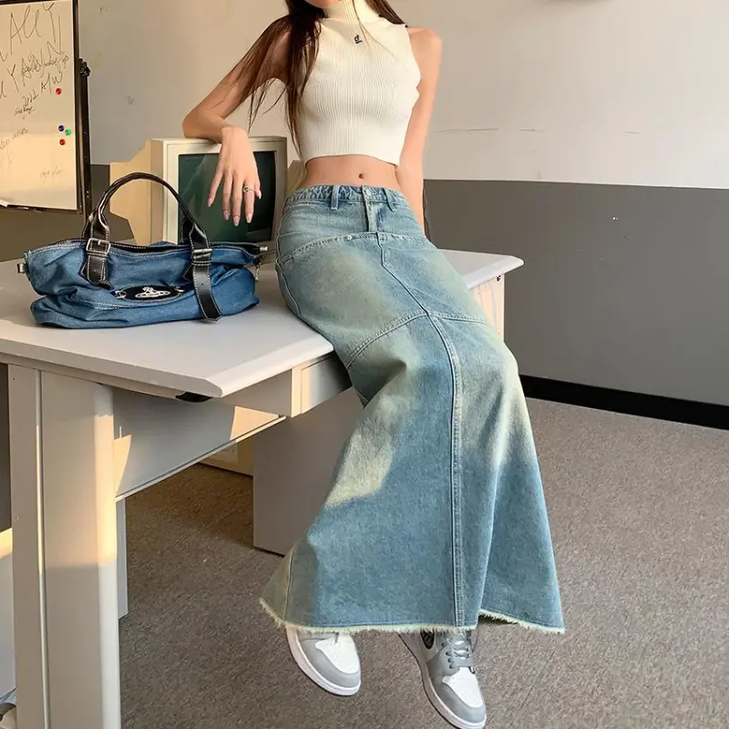 PAIN OR PLEASURE Denim Long Skirts Women's Blue-3