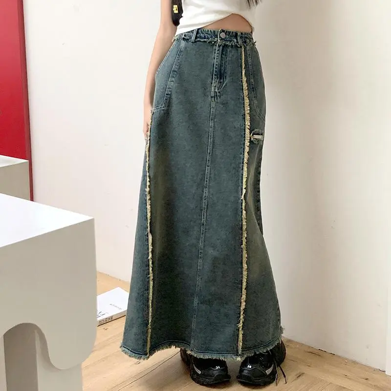 PAIN OR PLEASURE Denim Long Skirts Women's Blue-2