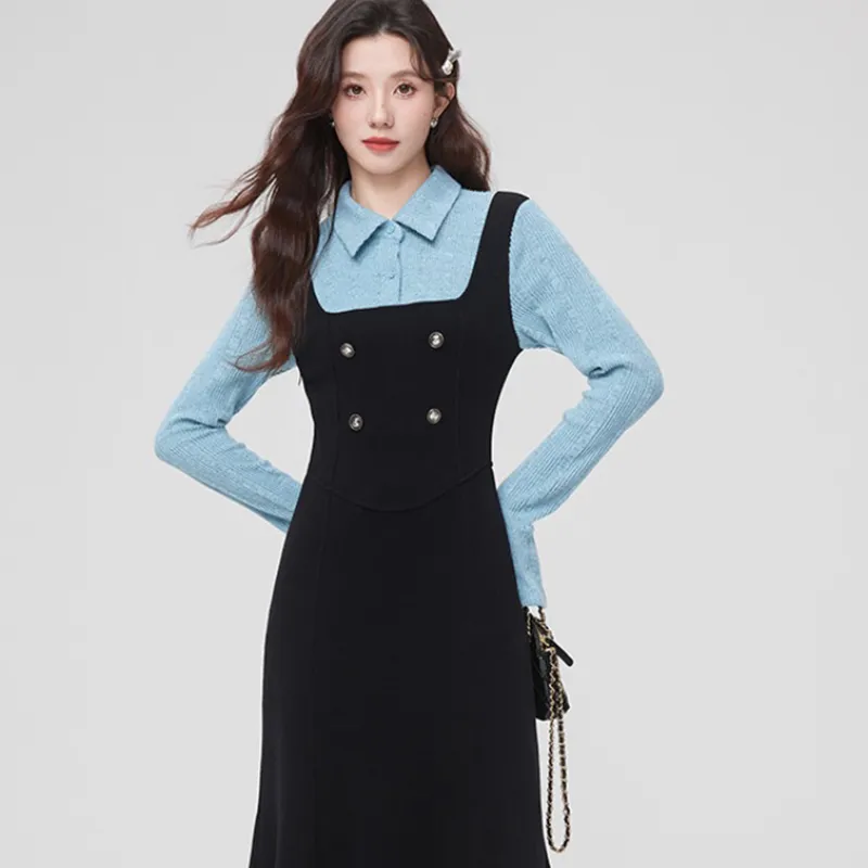 PAIN OR PLEASURE Long-Sleeved Dresses Women's Black Blue-5