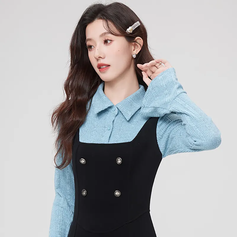 PAIN OR PLEASURE Long-Sleeved Dresses Women's Black Blue-4
