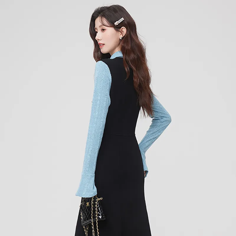 PAIN OR PLEASURE Long-Sleeved Dresses Women's Black Blue-3