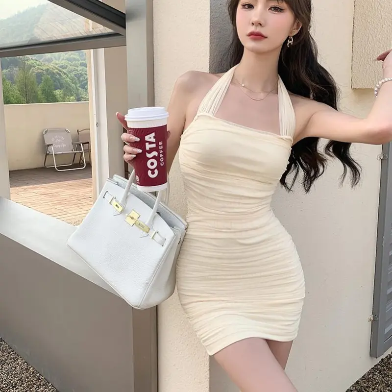 PAIN OR PLEASURE Summer Sleeveless Dress Women's Apricot-3