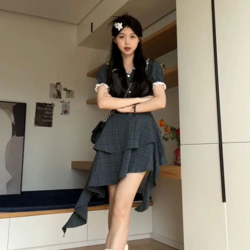 PAIN OR PLEASURE Short Sleeved Dress Women's Black Gray-3