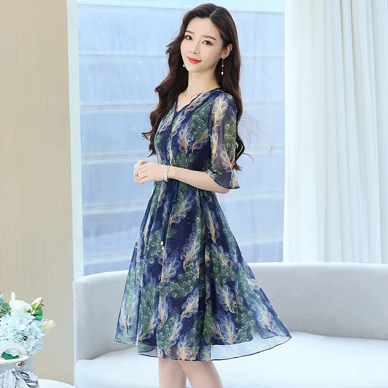 PAIN OR PLEASURE Summer Short Sleeved Dresses Women's Blue-3