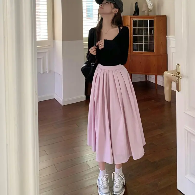 PAIN OR PLEASURE Summer Casual Long Skirt Women's Pink-5