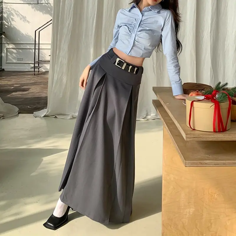 PAIN OR PLEASURE Casual Long Skirts Women's Gray-2