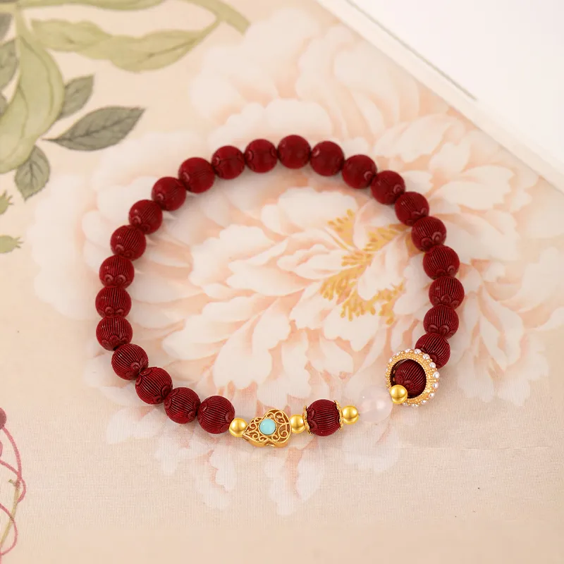 JINLIUFUJIXIANG Reconstructed Cinnabar Bracelets Unisex-6