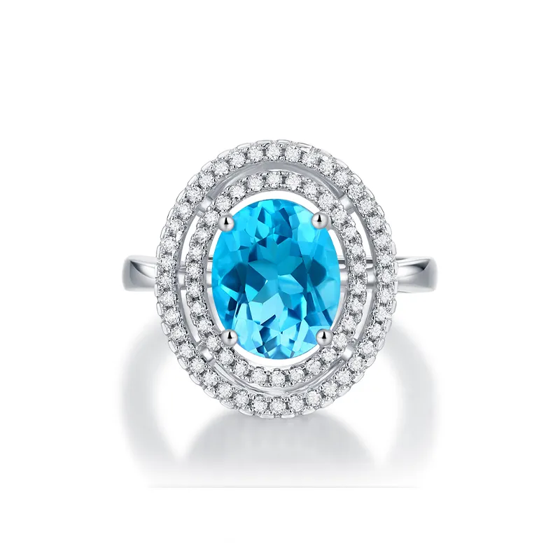 JINLIUFUJIXIANG S925 Silver Sparkling Inlaid Deep Blue Topaz Rings Women's-1