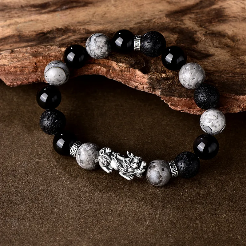 JINLIUFUJIXIANG Obsidian Jade Bracelets Men's-5