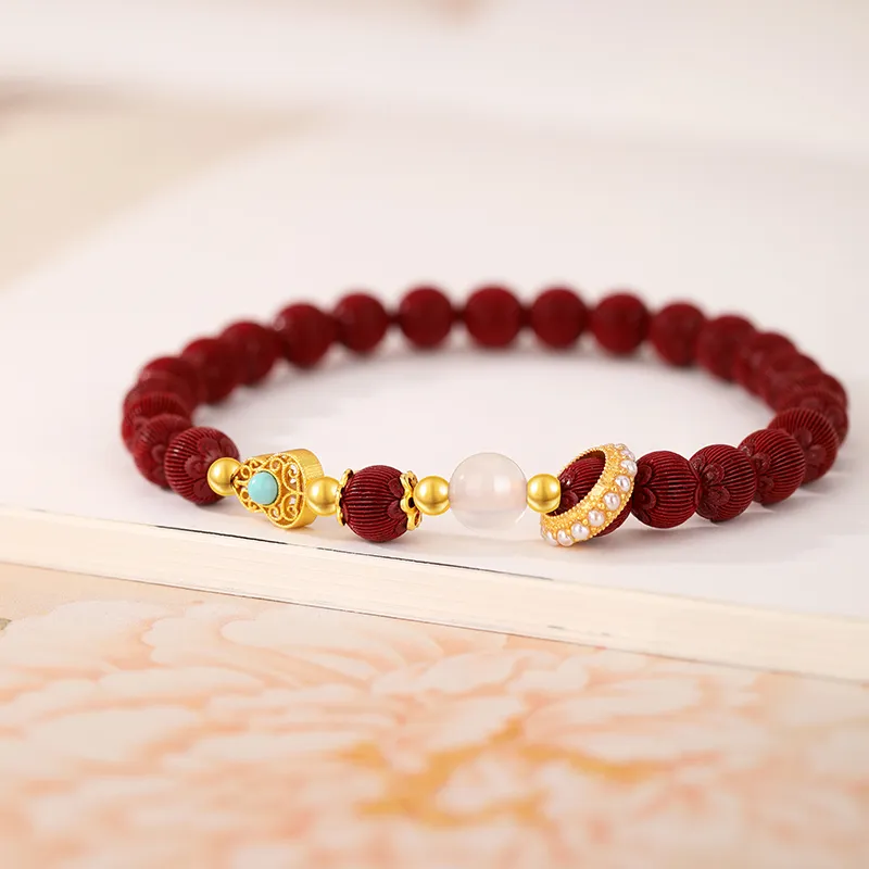 JINLIUFUJIXIANG Reconstructed Cinnabar Bracelets Unisex-5