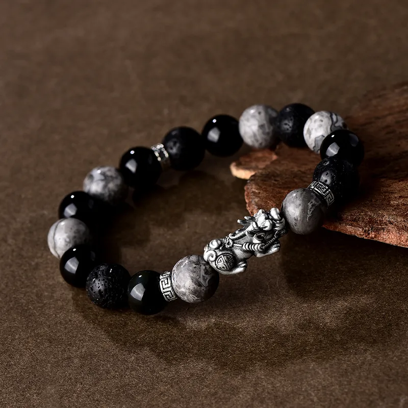 JINLIUFUJIXIANG Obsidian Jade Bracelets Men's-6