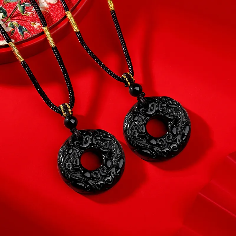 JINLIUFUJIXIANG Natural Obsidian Jade Necklaces Unisex-4