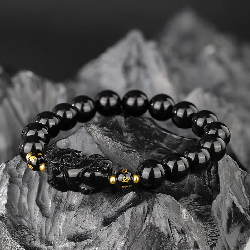 JINLIUFUJIXIANG Natural Obsidian Bracelets Unisex-7