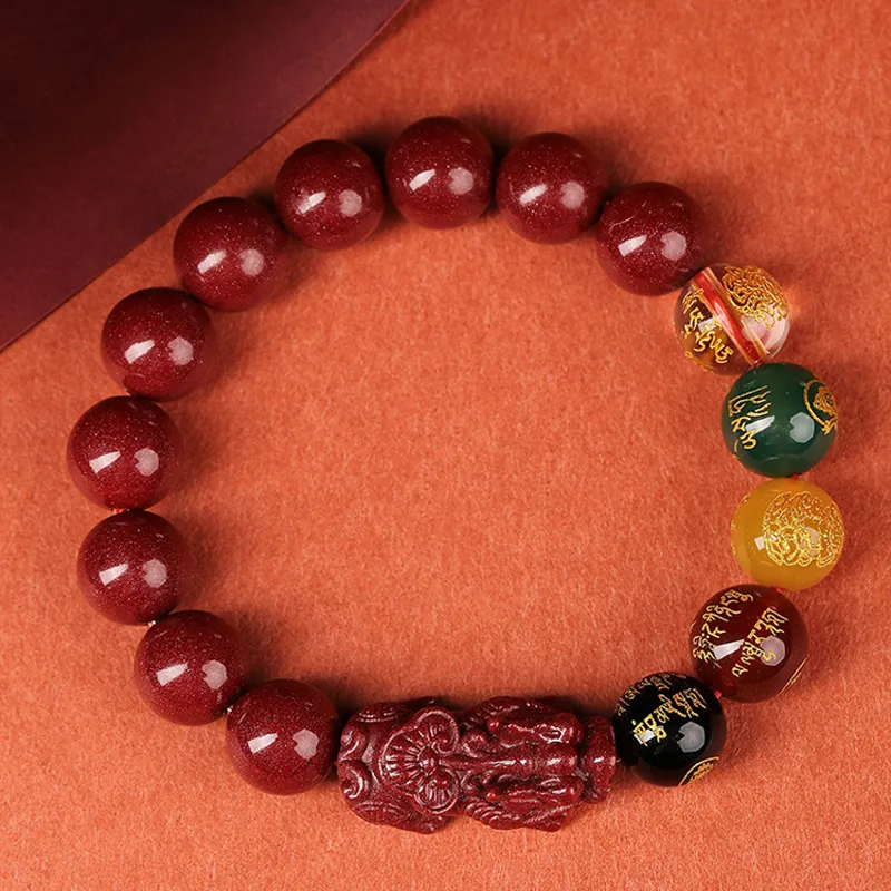 JINLIUFUJIXIANG Reconstructed Cinnabar Bracelets Unisex-6