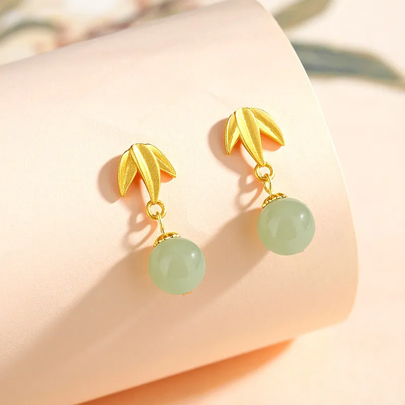 JINLIUFUJIXIANG Hetian Jade Earrings White Jade/Pale Greenish White Jade Women's-4