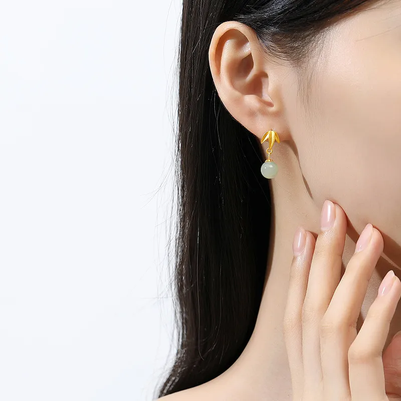 JINLIUFUJIXIANG Hetian Jade Earrings White Jade/Pale Greenish White Jade Women's-5
