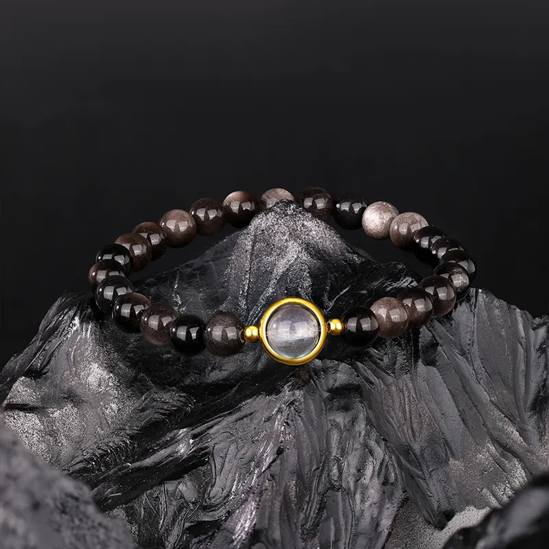 JINLIUFUJIXIANG Natural Obsidian Jade Bracelets Men's-3