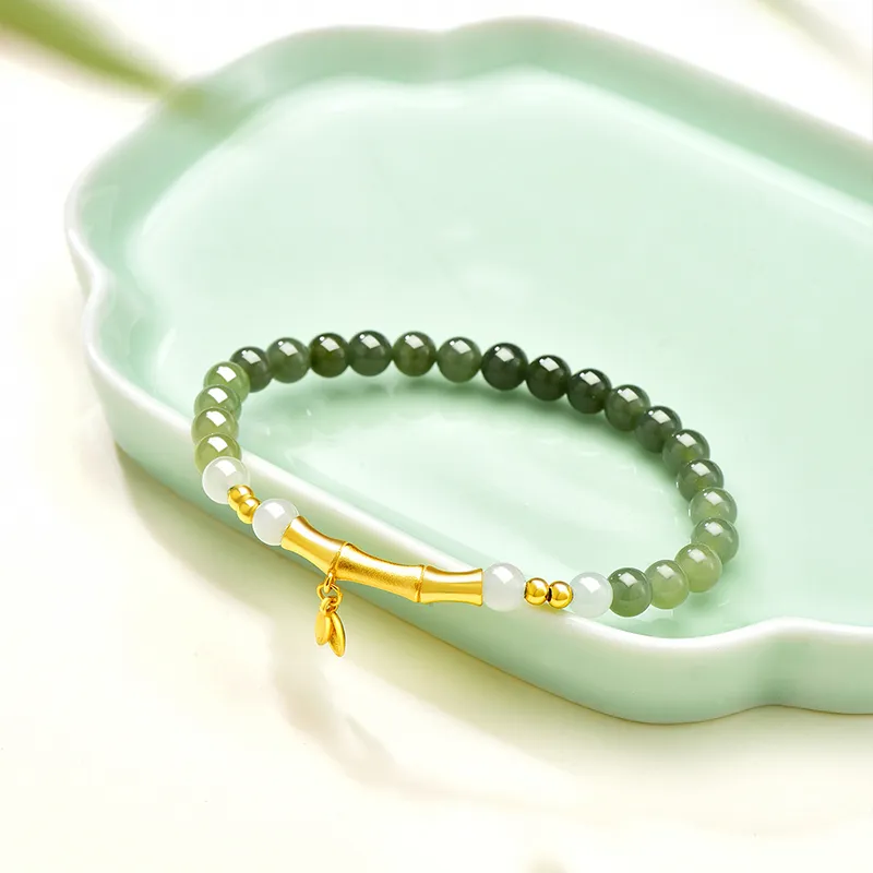 JINLIUFUJIXIANG Hetian Jade Bracelets Pale Greenish White Jade Unisex-3