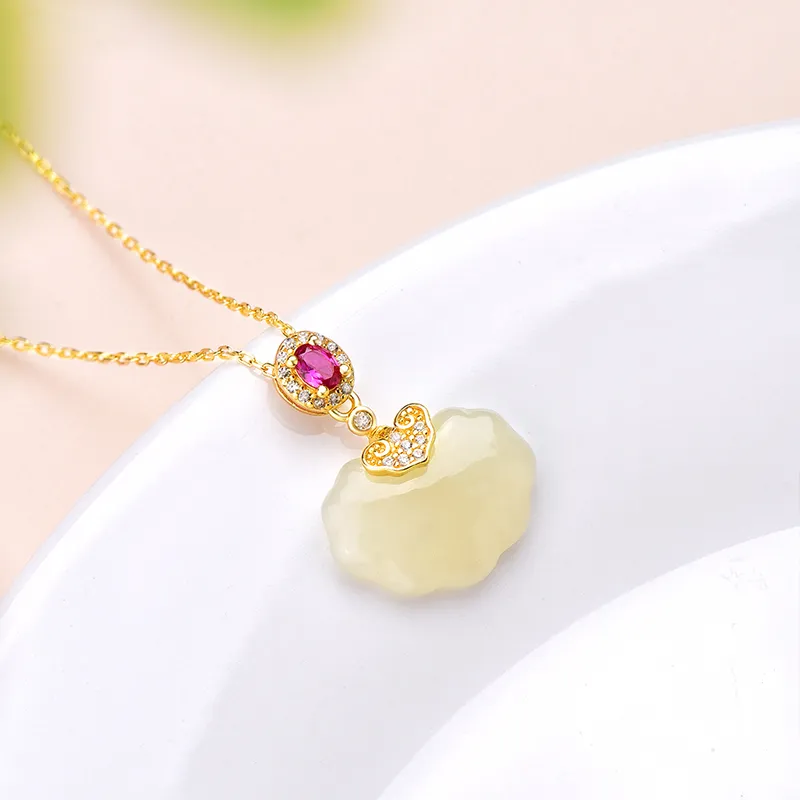 JINLIUFUJIXIANG Hetian Jade Necklaces Pale Greenish White Jade Women's-2