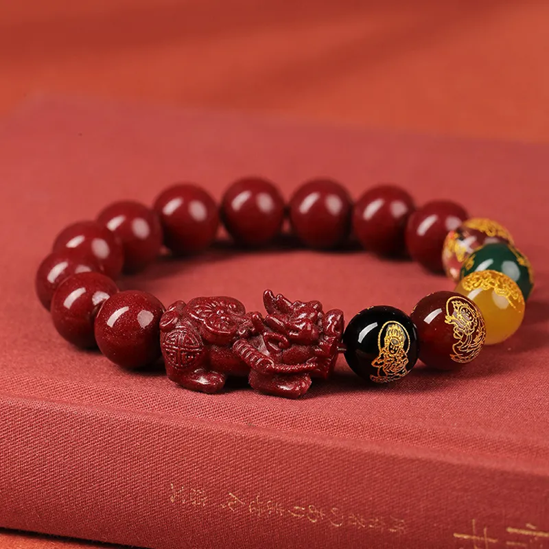 JINLIUFUJIXIANG Reconstructed Cinnabar Bracelets Unisex-5