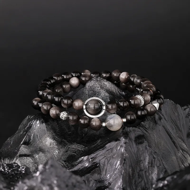 JINLIUFUJIXIANG Natural Obsidian Bracelets Unisex-4