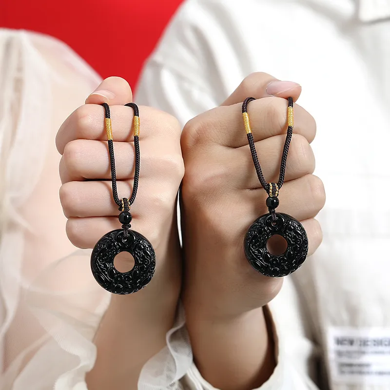 JINLIUFUJIXIANG Natural Obsidian Jade Necklaces Unisex-6