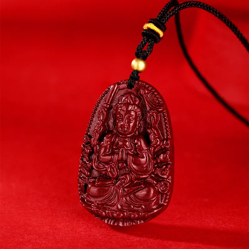JINLIUFUJIXIANG Reconstructed Cinnabar Necklaces Unisex-29