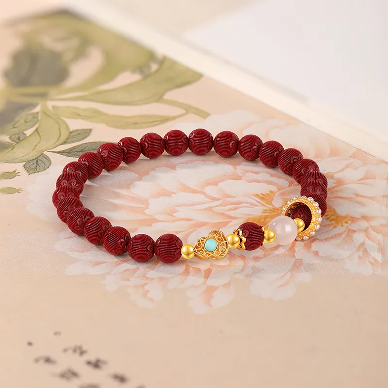 JINLIUFUJIXIANG Reconstructed Cinnabar Bracelets Unisex-4