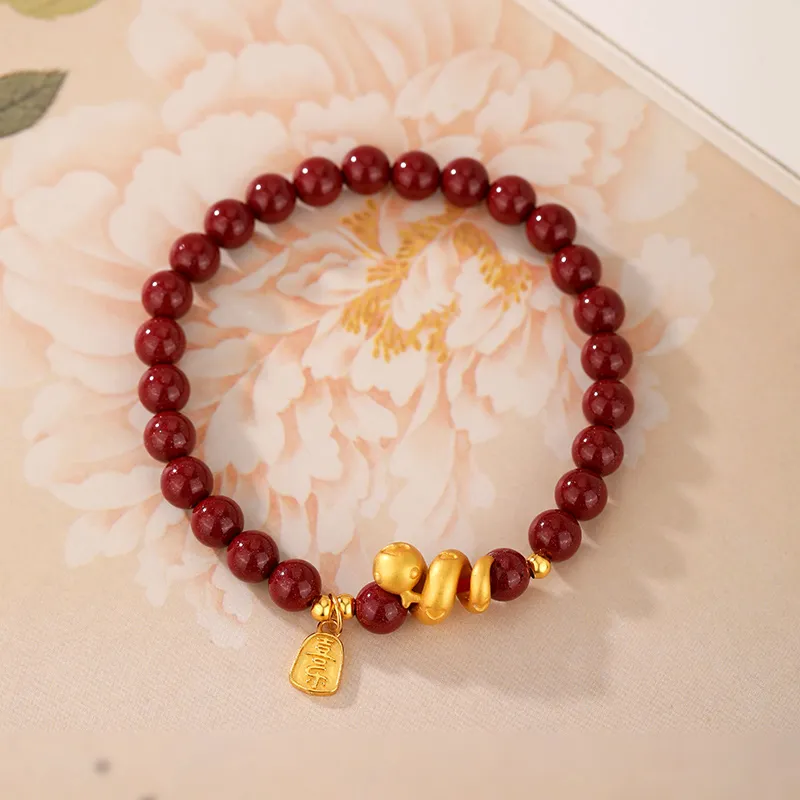 JINLIUFUJIXIANG Reconstructed Cinnabar Bracelets Unisex-5