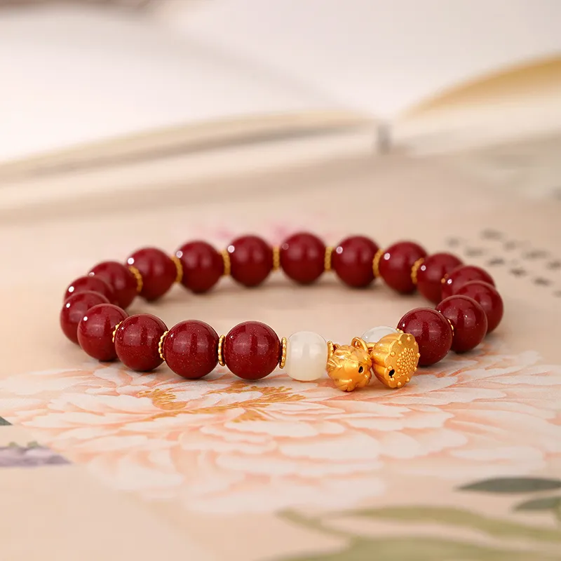JINLIUFUJIXIANG Reconstructed Cinnabar Bracelets Unisex-3