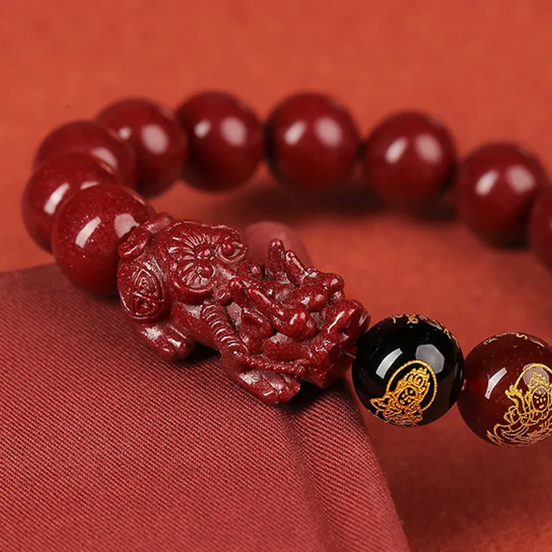 JINLIUFUJIXIANG Reconstructed Cinnabar Bracelets Unisex-4