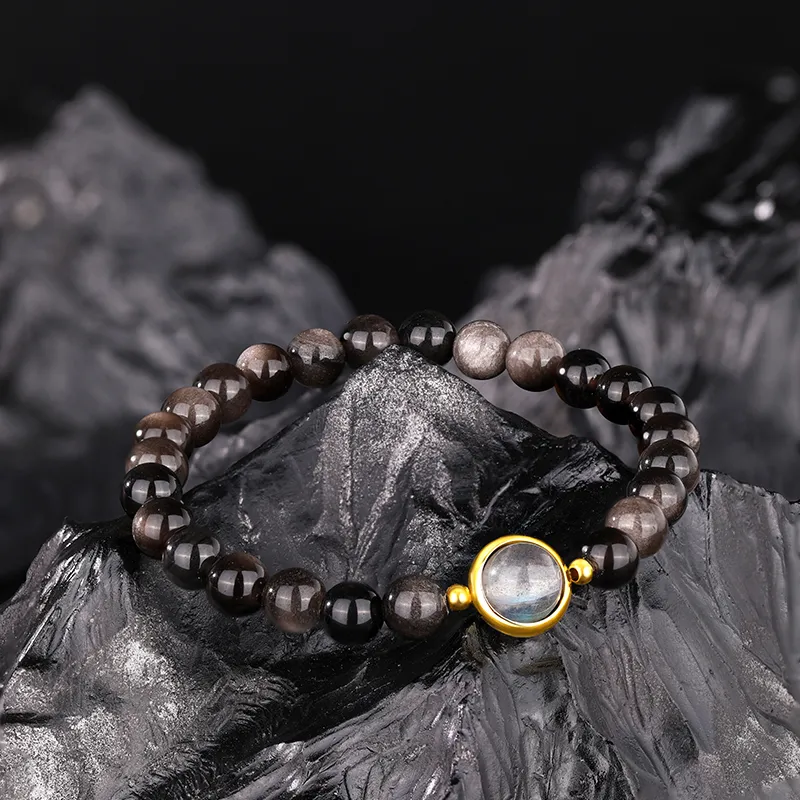 JINLIUFUJIXIANG Natural Obsidian Jade Bracelets Men's-4