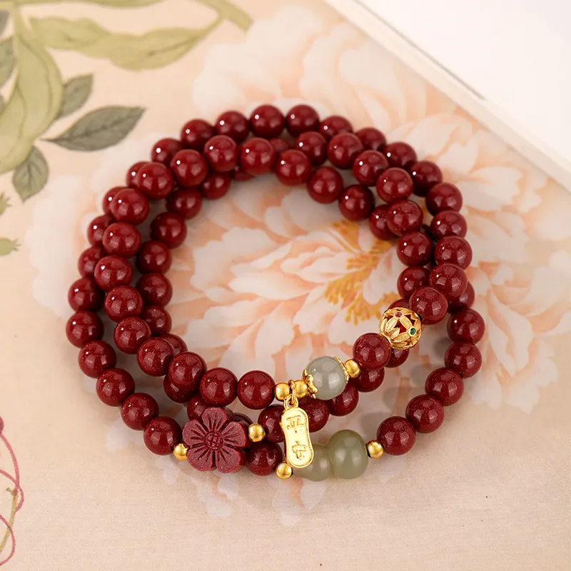 JINLIUFUJIXIANG Reconstructed Cinnabar Bracelets Women's-6