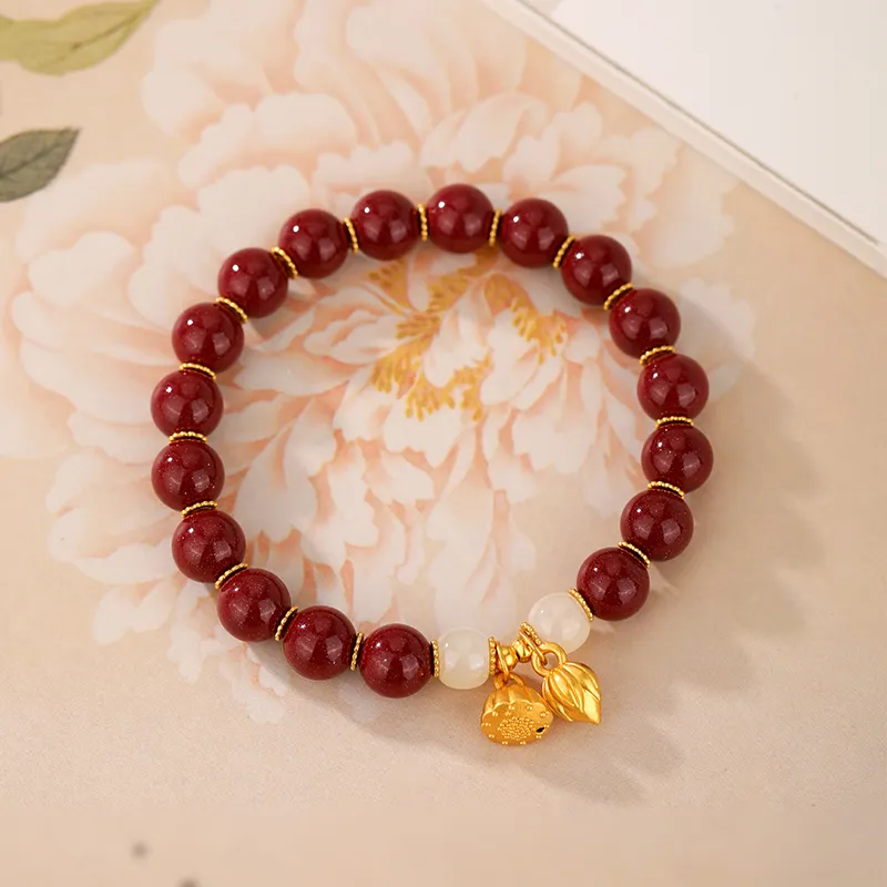 JINLIUFUJIXIANG Reconstructed Cinnabar Bracelets Unisex-5