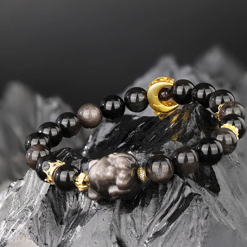 JINLIUFUJIXIANG Natural Obsidian Bracelets Unisex-5