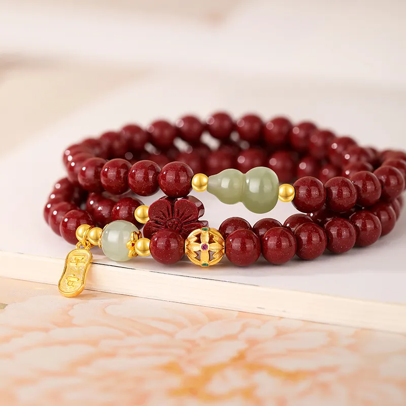 JINLIUFUJIXIANG Reconstructed Cinnabar Bracelets Women's-5