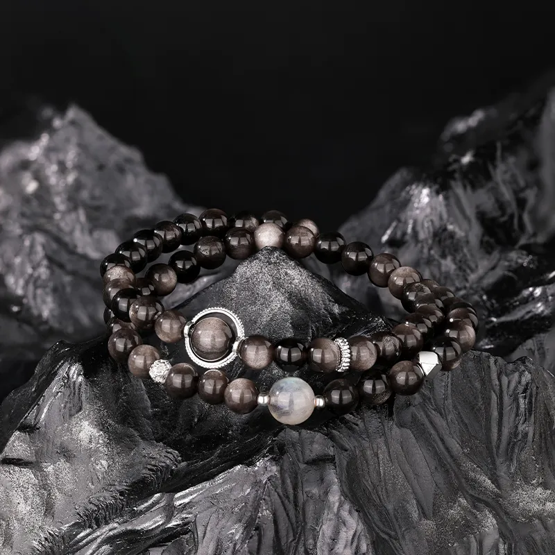 JINLIUFUJIXIANG Natural Obsidian Bracelets Unisex-3
