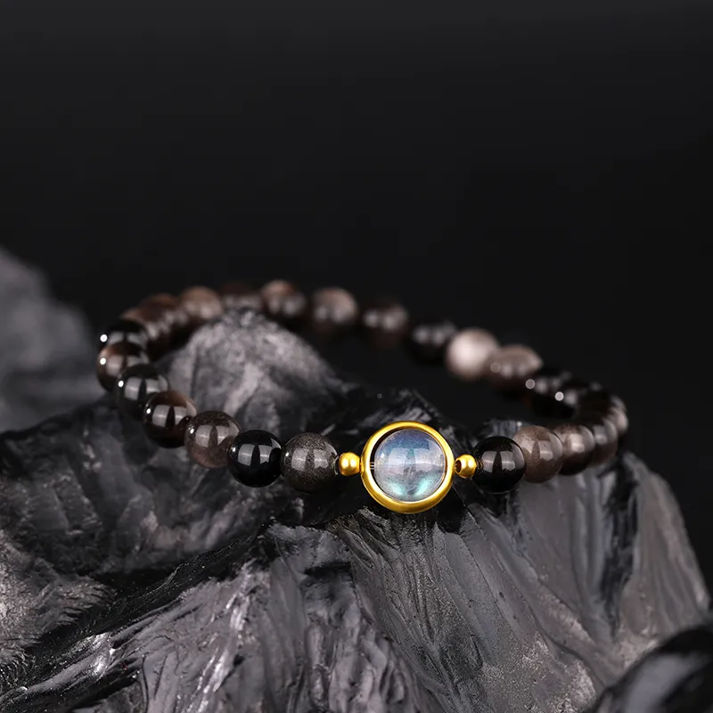 JINLIUFUJIXIANG Natural Obsidian Jade Bracelets Men's-5