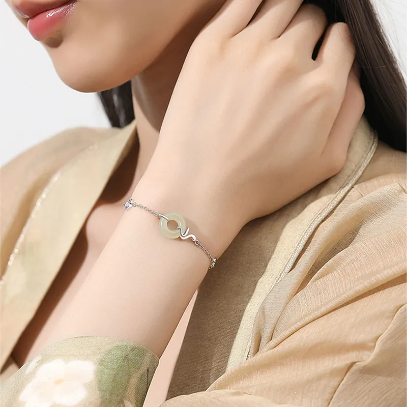 JINLIUFUJIXIANG Hetian Jade Bracelets White Jade/Pale Greenish White Jade Women's-5