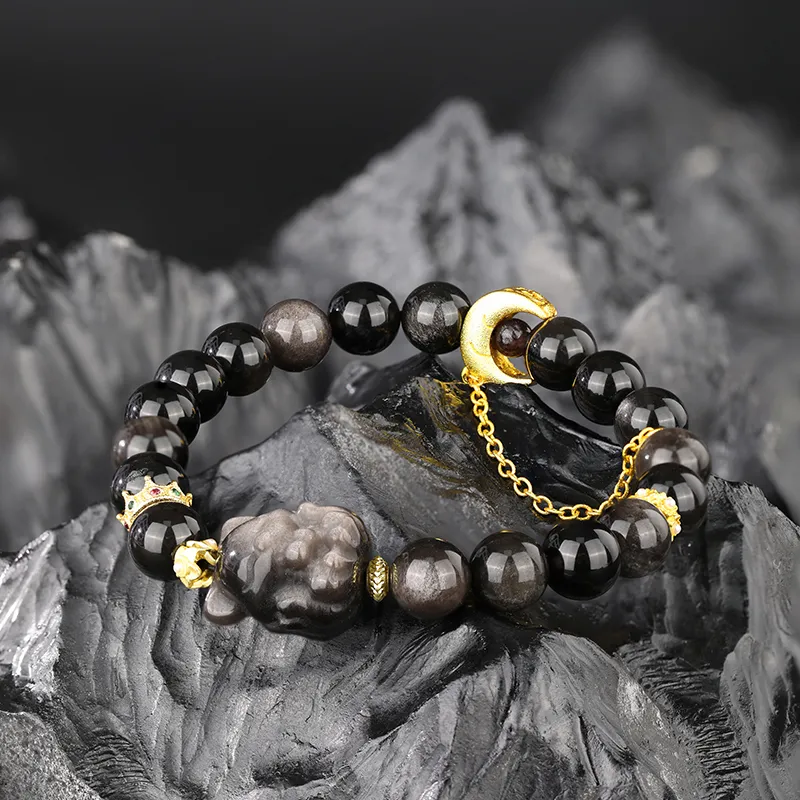 JINLIUFUJIXIANG Natural Obsidian Bracelets Unisex-7