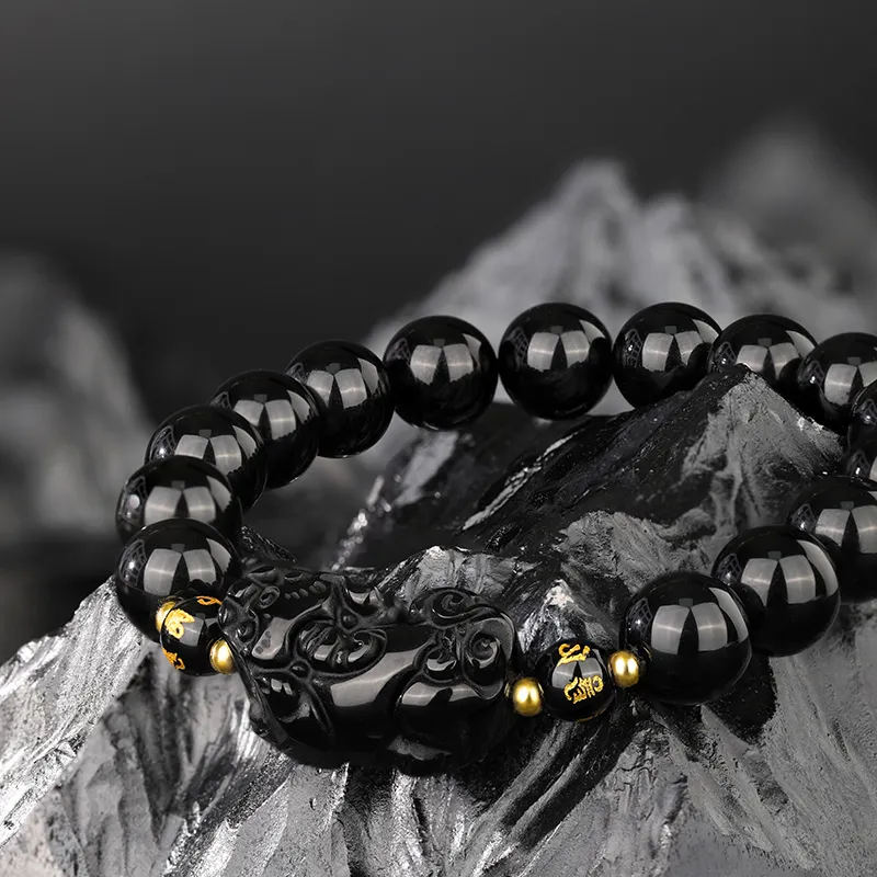 JINLIUFUJIXIANG Natural Obsidian Bracelets Unisex-5