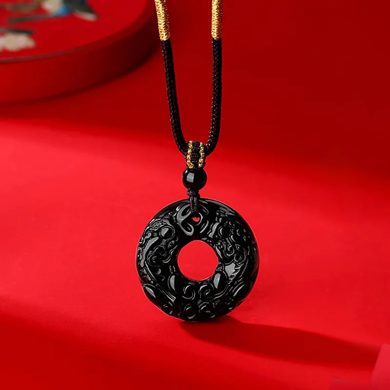 JINLIUFUJIXIANG Natural Obsidian Jade Necklaces Unisex-5