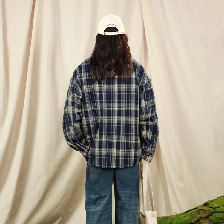 BRUMAIRE Shirt Unisex Navy Blue Plaid Comes With Random Jacket-2