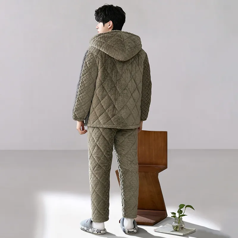 YIROUQING Pajama Set Men's Olive-5