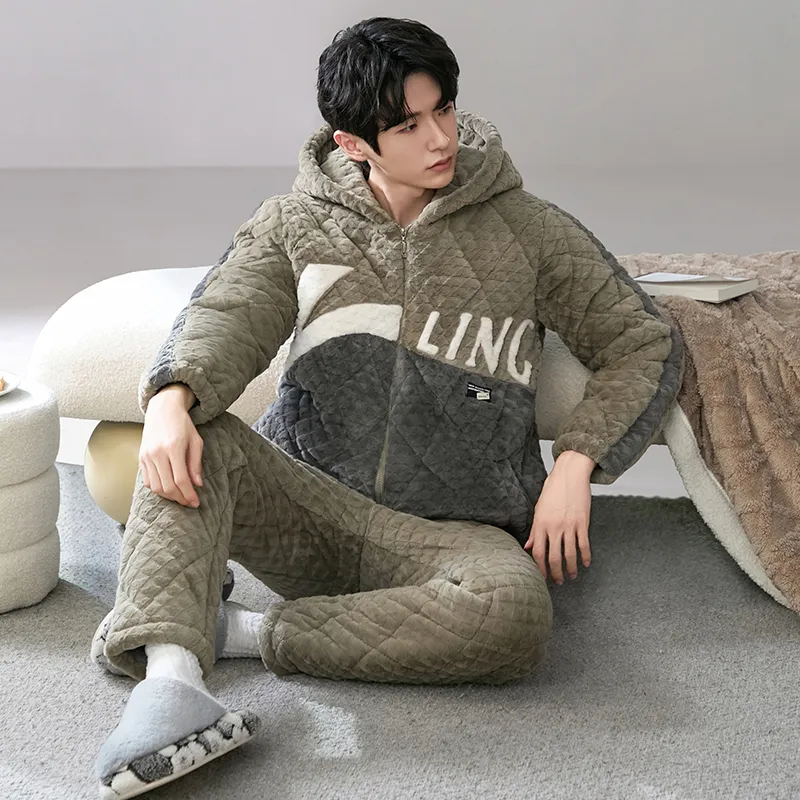 YIROUQING Pajama Set Men's Olive-3