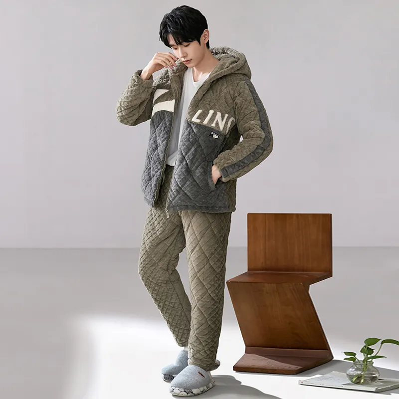 YIROUQING Pajama Set Men's Olive-4
