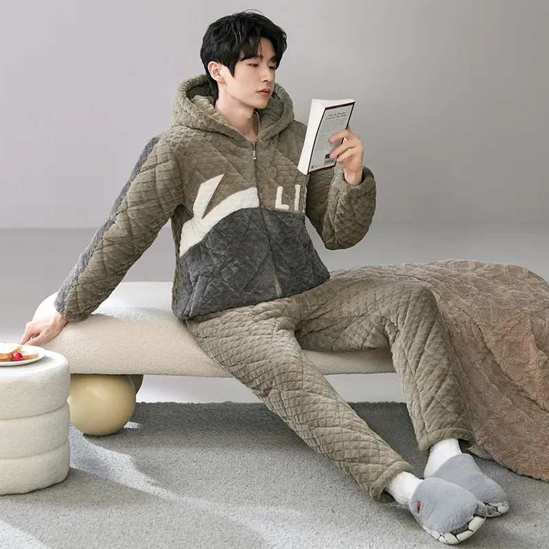 YIROUQING Pajama Set Men's Olive-2